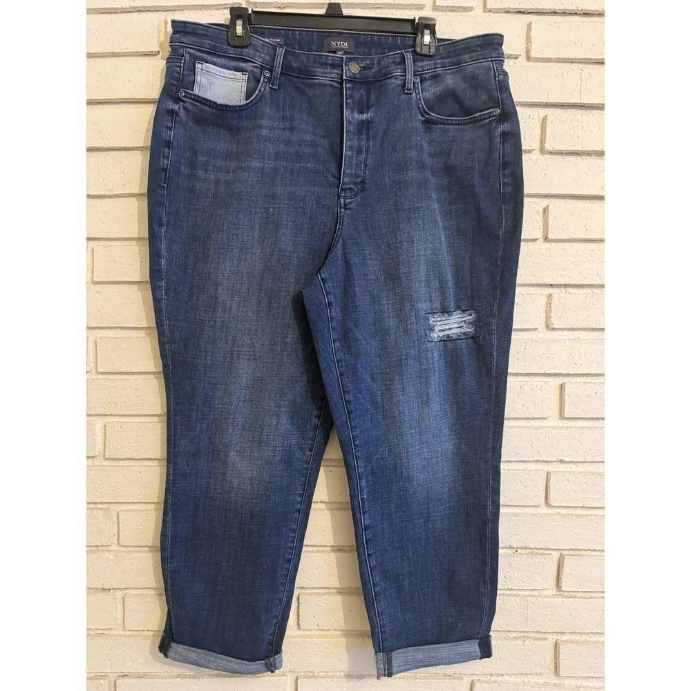 NYDJ Margot Girlfriend Jeans Size 14WP Lift Tuck Destructed Medium Wash Denim